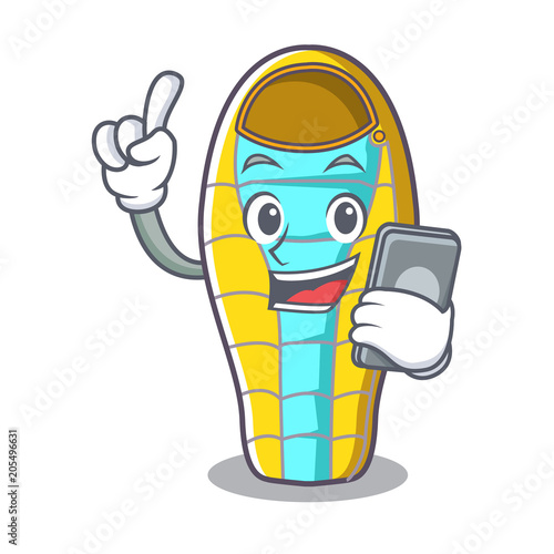 With phone sleeping bad character cartoon