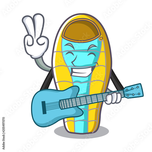 With guitar sleeping bad mascot cartoon