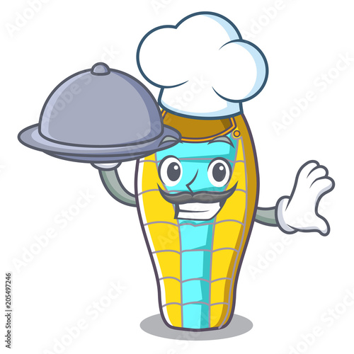 Chef with food sleeping bad mascot cartoon