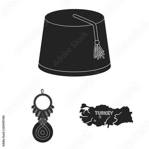 Turkey country black icons in set collection for design.Travel and attractions vector symbol stock web illustration.