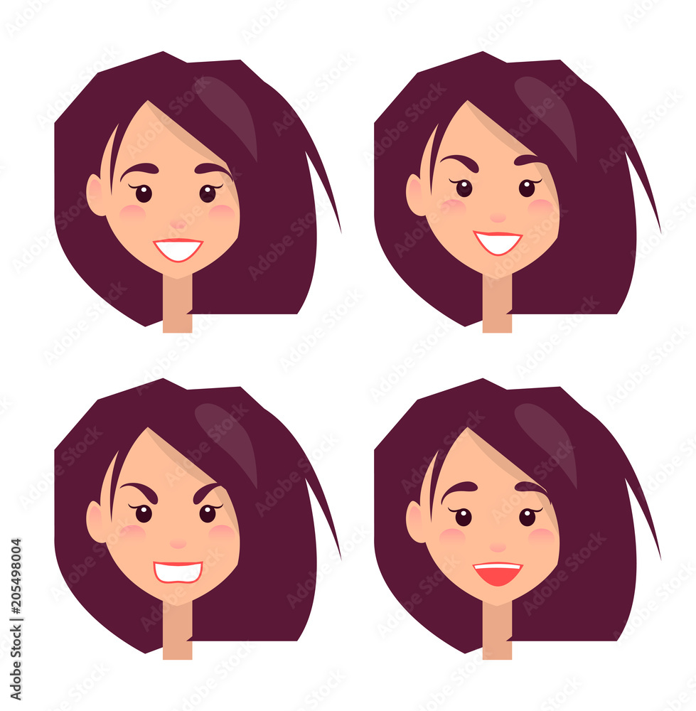 Bright Portraits of Young Girl Vector Illustration Bright Portraits of Young Girl Vector Illustration