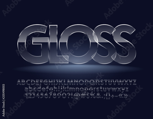 Glass Font. Gloss Vector Alphabet Letters, Symbols, Numbers.