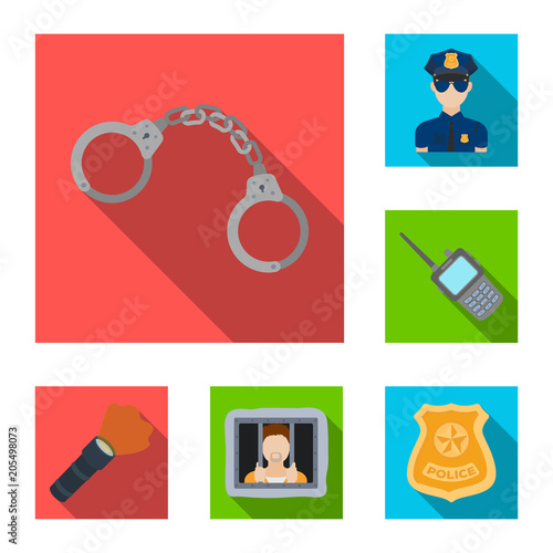 Police, Department flat icons in set collection for design.Detective and accessories vector symbol stock web illustration.