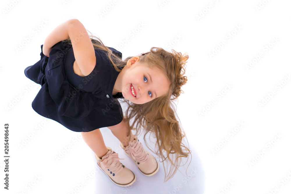 Beautiful little girl view from above. Beautiful little girl view from above.