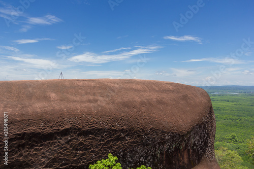 Beautiful scenery of the Whale-Shaped Rock with camera tripod on the top, Phu Sing, Bueng Kan, Thailand