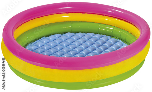 a colorful inflatable swimming pool on a white background
