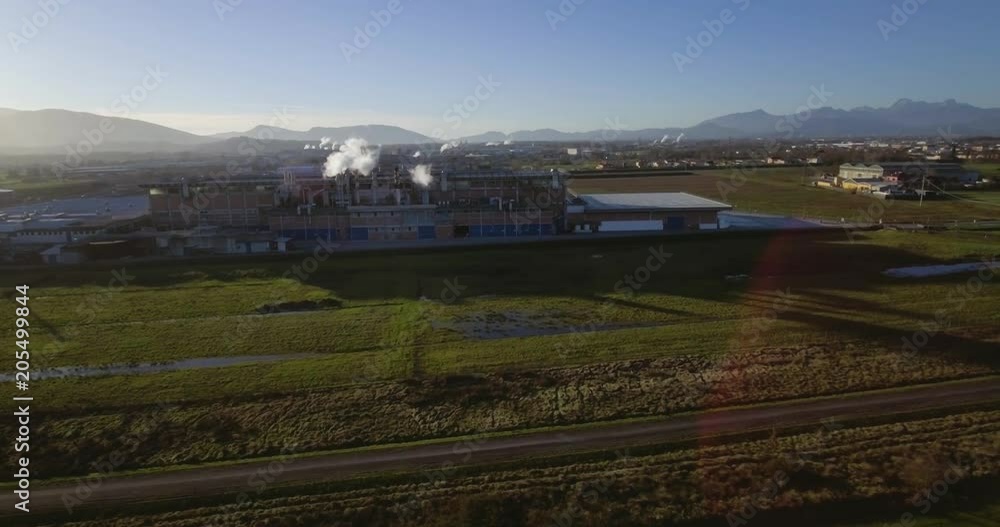 Aerial, a paper mill in the countryside in Italy Aerial, a paper mill in the countryside in Italy
