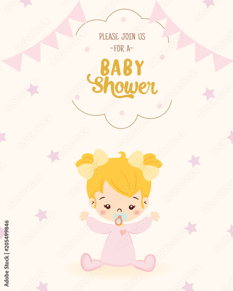 cute girl for baby shower invitation card design template cute girl for baby shower invitation card design template
