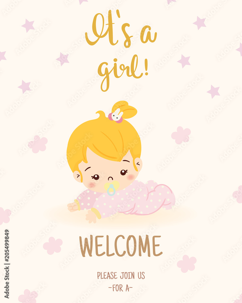 cute girl for baby shower invitation card design template cute girl for baby shower invitation card design template