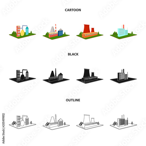 Processing factory,metallurgical plant. Factory and industry set collection icons in cartoon,black,outline style isometric vector symbol stock illustration web.