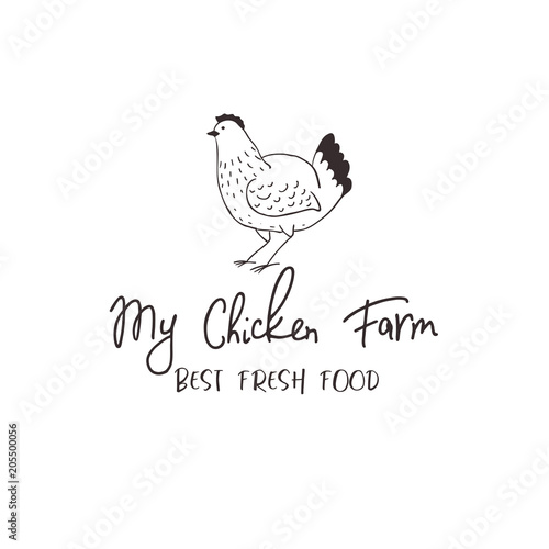 Black and white line label of hen.