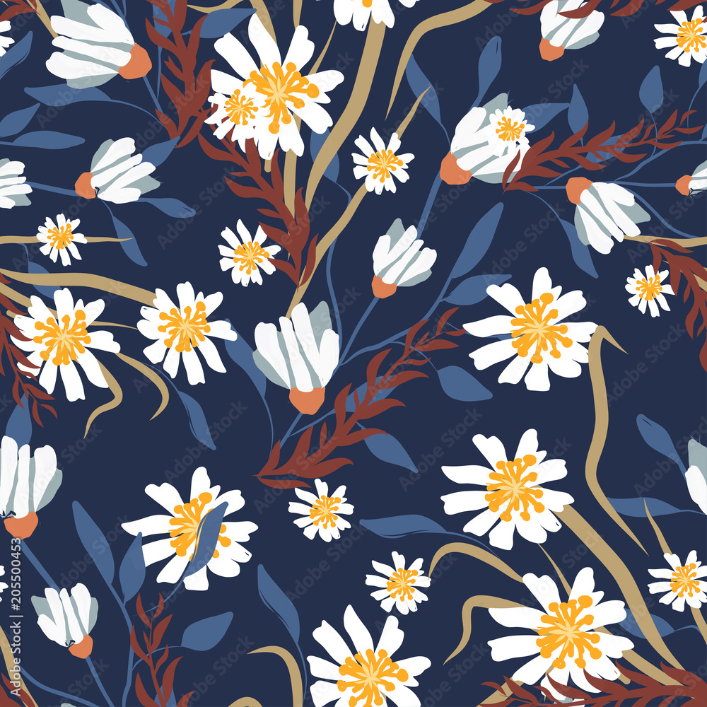 Seamless pattern with small flowers on a dark background Seamless pattern with small flowers on a dark background