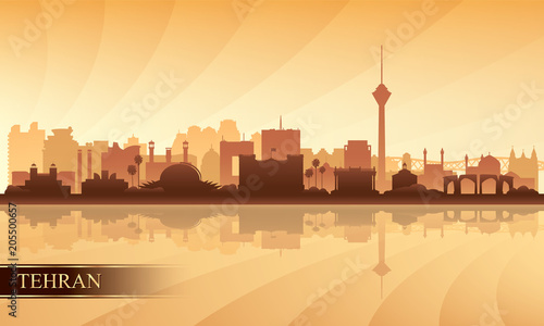 Tehran city skyline silhouette background