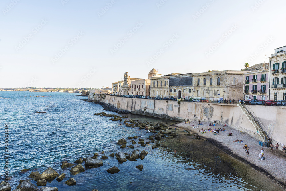 Promenade and beach in Siracusa, Sicily, Italy Promenade and beach in Siracusa, Sicily, Italy