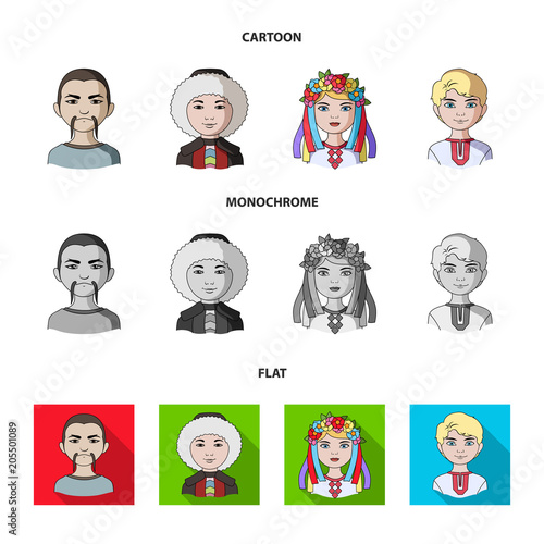 Chinese, ukrainian, russian, eskimo. Human race set collection icons in cartoon,flat,monochrome style vector symbol stock illustration web.