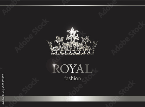 Silver crown. Luxury label  emblem or packing. Logo design.