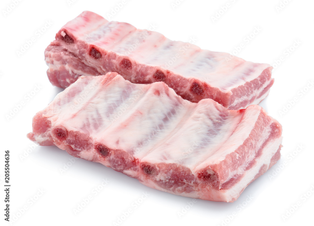 Raw ribs on white background