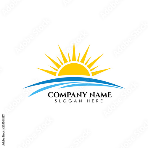 Sunrise sunshine logo template. Vector illustration Icon Logo Template Sun over horizon