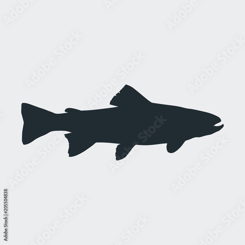 Icono plano silueta trucha en fondo gris