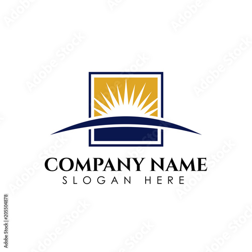 Sunrise sunshine logo template. Vector illustration Icon Logo Template Sun over horizon