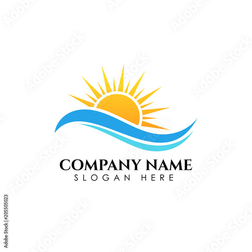 Sunrise sunshine logo template. Vector illustration Icon Logo Template Sun over horizon