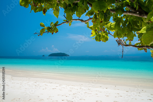 Beautiful tropical island white sand beach blue sky sunny day - Summer breeze travel holiday