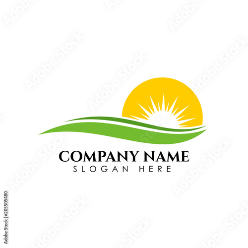 Nature Green Landscape Sunrise Logo Template. sun vector illustration Icon Logo Template 