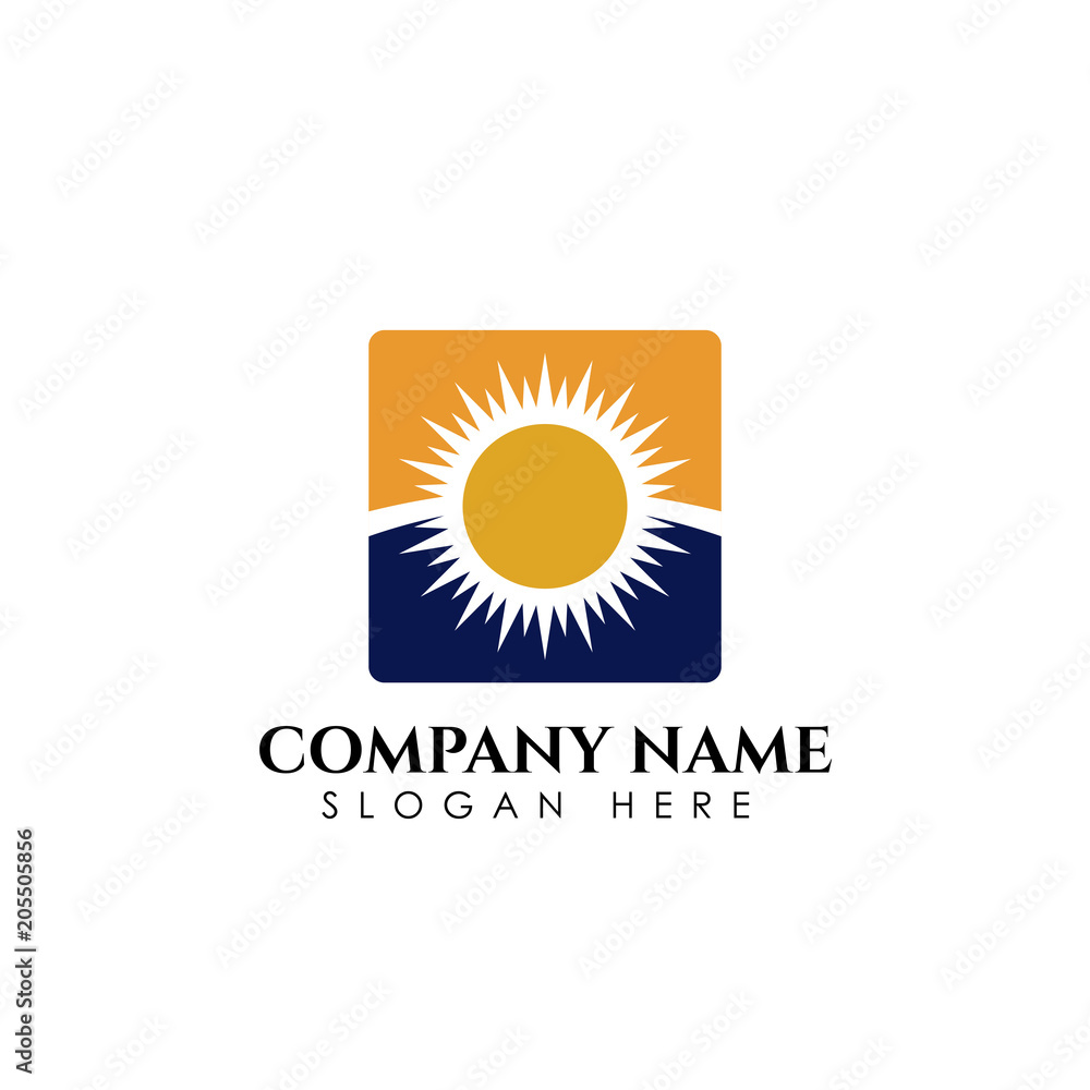 Fototapeta premium Sunrise sunshine logo template. Vector illustration Icon Logo Template Sun over horizon