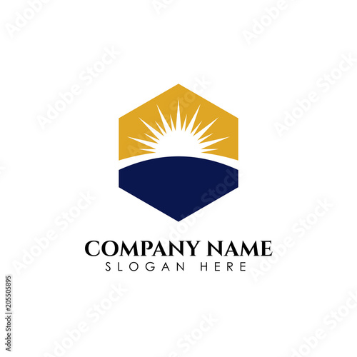 Sunrise sunshine logo template. Vector illustration Icon Logo Template Sun over horizon