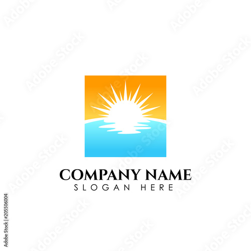 Sunset logo template. Vector illustration Icon Logo Template Sun over the sea