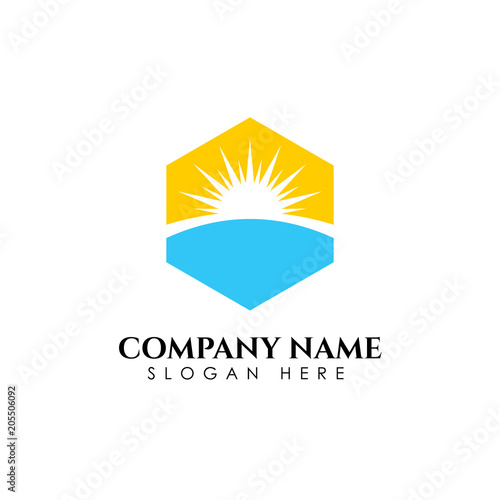 Sunrise sunshine logo template. Vector illustration Icon Logo Template Sun over horizon