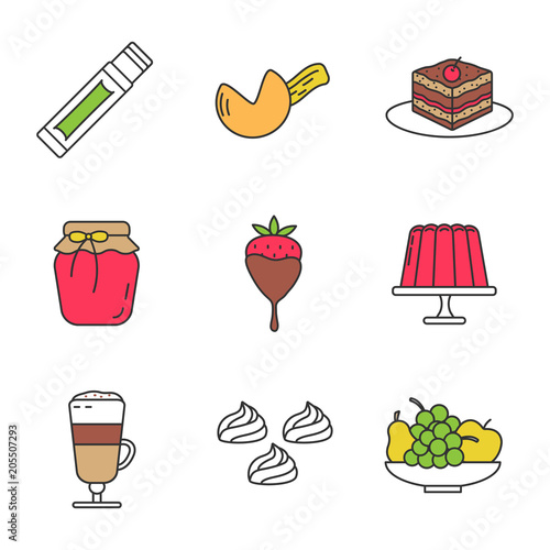 Confectionery color icons set