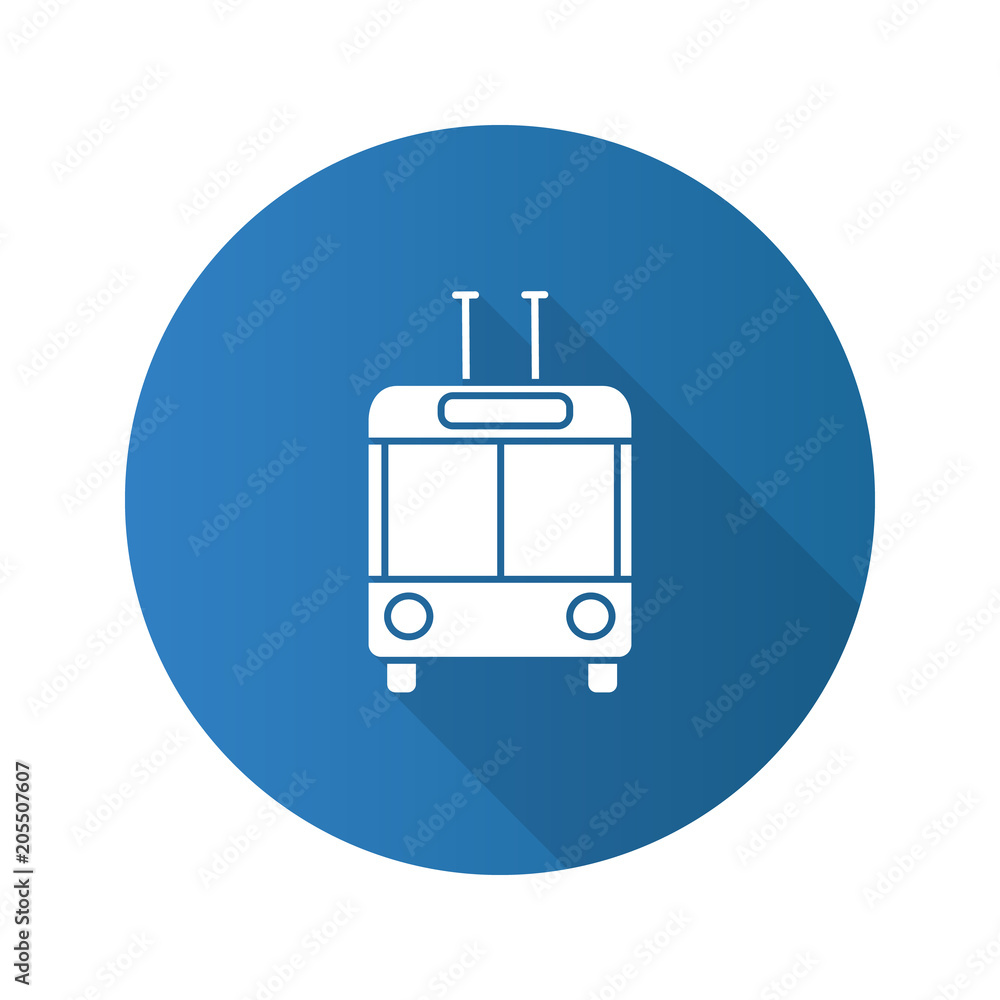 Trolleybus in front view flat design long shadow glyph icon Trolleybus in front view flat design long shadow glyph icon