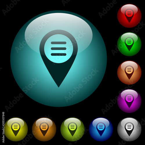 GPS map location options icons in color illuminated glass buttons