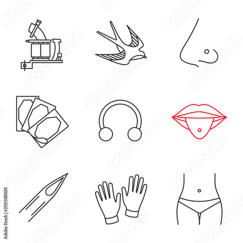 Tattoo studio linear icons set