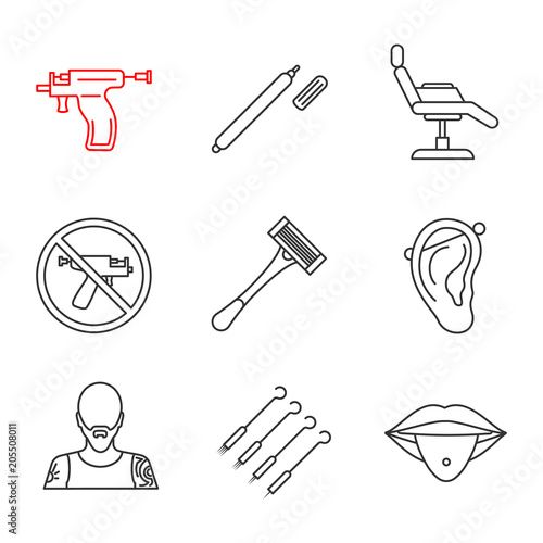 Tattoo studio linear icons set