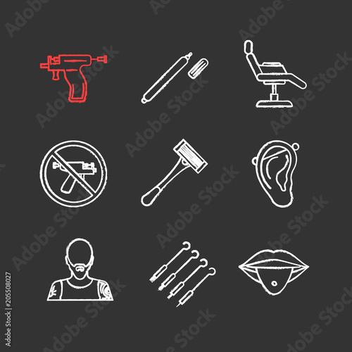 Tattoo studio chalk icons set