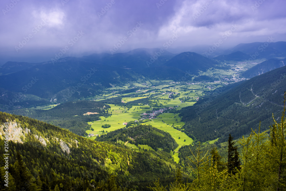 View from Schneeberg to the green valley 