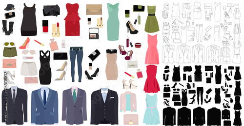 set of clothes, dress, jackets, shoes