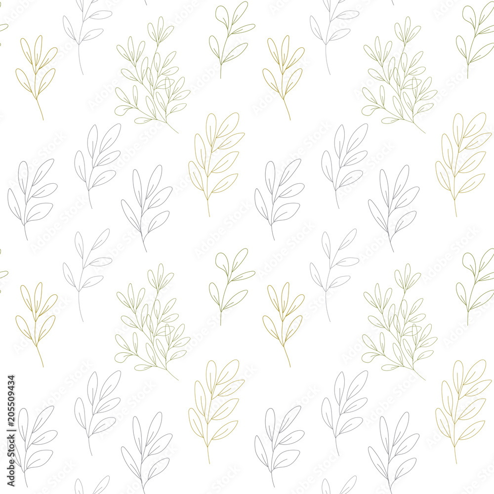 Fototapeta premium Vector botanical seamless pattern with textured hand drawn twigs.