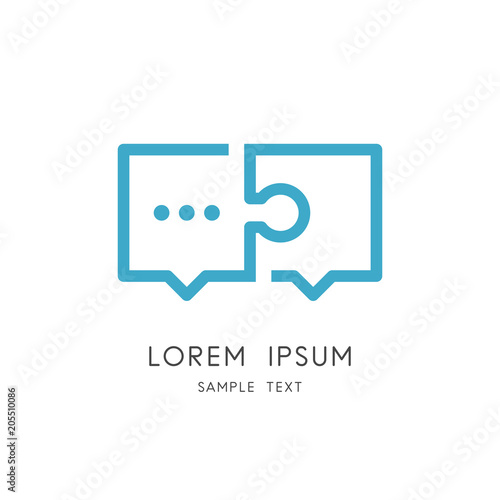 Infinity conversation logo - puzzle pieces and endless chat symbol. Dialogue and discussion, teamwork and cooperation, love and family, friends and friendship vector icon.