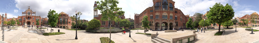 BARCELONA - MAY 11, 2018: Panoramic view of Recinte Modernista de Sant Pau Complex. Barcelona attracts 10 million tourists annually