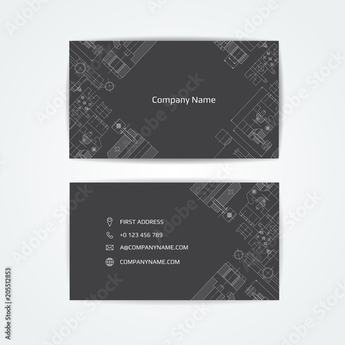 Engineering business card. Engineering drawings. vector illustration.