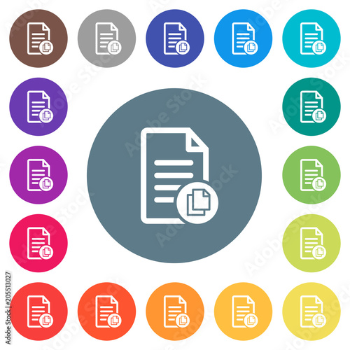 Copy document flat white icons on round color backgrounds