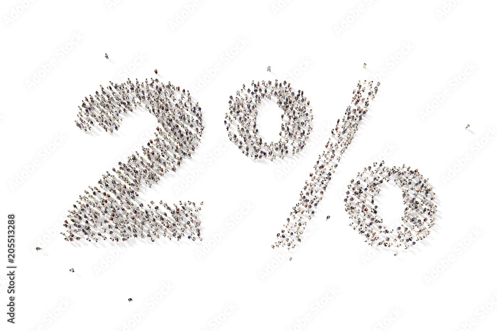 many people in form text two percent 3d rendering