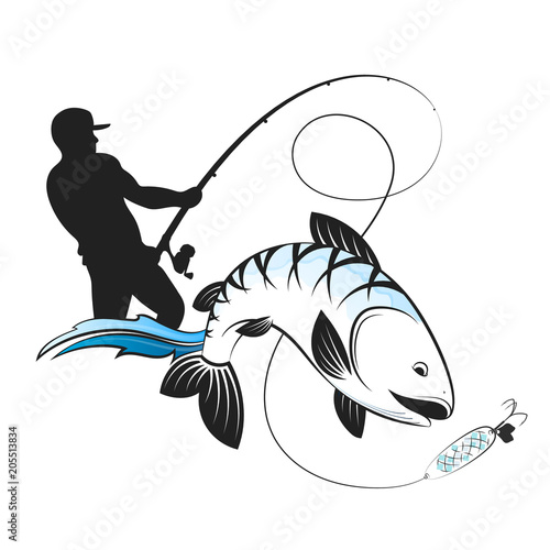 Fisherman with a fishing rod and fish