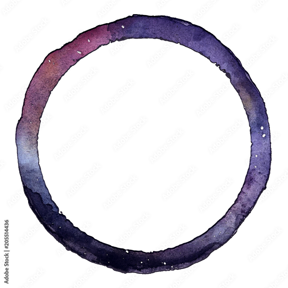 Decorative round frame of the galaxy hand-painted watercolor illustration Decorative round frame of the galaxy hand-painted watercolor illustration