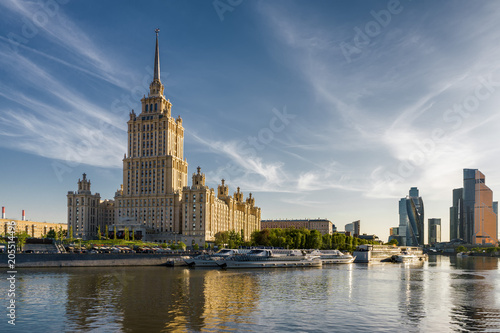 Photography Sunny view of Smolenskaya embankment and Moskva river, Moscow, Russia