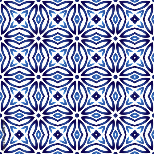 Ceramic tile pattern. Islamic, indian, arabic motifs. Damask seamless pattern. Porcelain ethnic bohemian background.  Abstract flower