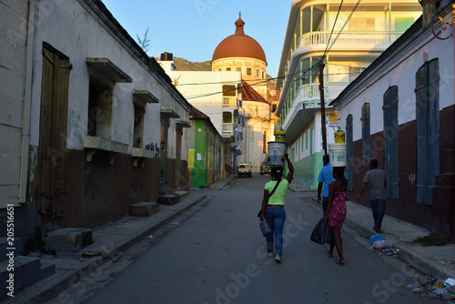 Schilderij op canvas dome of the church lighted with the morning sun, Cap Haitien, Republic of Haiti